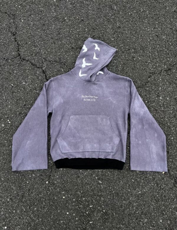 1 OF 1 GREY + PURPLE "LOVE, KELLY" FLYING BIRDS HOODIE / NYFW SZN 1 / COLLECTION 2